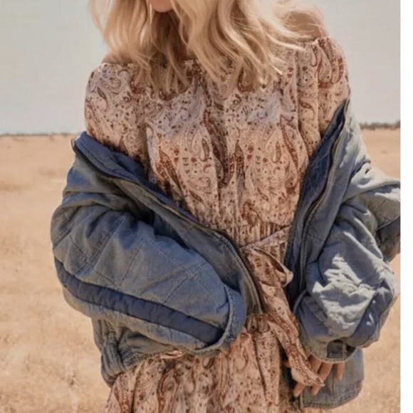 FREE PEOPLE Dolman Quilted Denim Jacket Size Medium - Picture 14 of 15